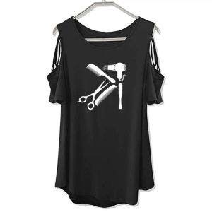 T-shirt Art Parrucchiere Tee Shirt Acconciatura Camicia da barbiere divertente donna tumblr moda Manica corta Donna Top con spalle scoperte T-shirt cava