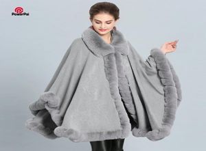 Fashion Handwork Fur Płot Cape Big Long Cashmere Shawl Pełne wykończenie Faux Fur Cloak Lapel Overcoat Kobiety Winter1783180