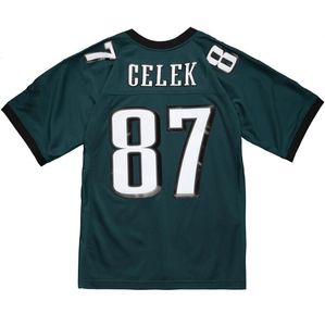 Costurado Futebol Jersey 87 Brent Celek 2009 Malha Verde Retro Rugby Jerseys Homens Mulheres e Juventude S-6XL