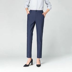 Womens Fashion Casual Office Lady High Waist Pencil Pants Ladies Cotton Black Blue Clothing 240305