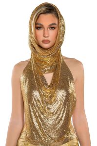 Camis Women Metal Sequins Tank Top With Turban 2 Piece Sexy V Neck Backless Suspender Top Rave Festival Party Nightclub Camisole