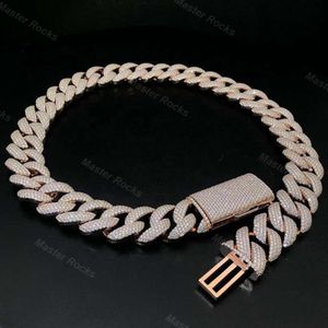 Hip Hop Jewelry Cuban Link Chain Pass Diamond Tester 925 Silver Mossinate Cuban Chain 15mm 4rows Rose Gold Miami Cuban Chain