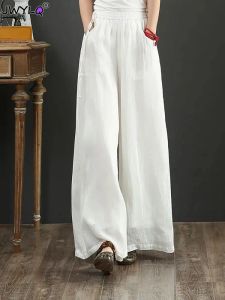 Capris Oversized 4xl Loose Elastic Waist Cotton Linen Pant Women Summer Trousers Casual Baggy Pantalones Mom Vintage Wide Leg Sweatpant