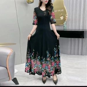 Kleid Große Schaukel Kleid frauen 2023 Sommer Neue VNeck Net Gaze Lange Abendkleider Weibliche Mode Schlanke Druck Bohemian kleid 4XL