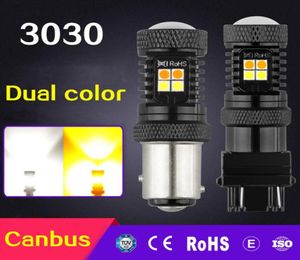 1 زوج 3030 16SMD 1157 Twocolor إشارة DRL مصباح الفرامل مصباح السيارة المصباح T20 7443 CANBUS BA15D T25 3157 LED BULB6013519