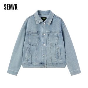 Jackor semir kvinnor jacka denim jacka lapel jacka retro casual allmatch trend höst droppe axel topp cool gata jacka för kvinnor