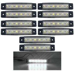 10Pcs White 12V 24V 6 LED Side Marker Lights Car Bulbs Turn Signal Clearance Lamps Side Lights For Truck Trailer4861260
