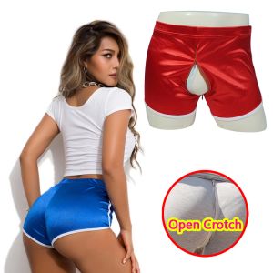 Shorts kvinna crotchless mini byxor erotiska dolda dragkedja shorts öppna gren sport trosor par byte vuxen utomhus sex spel kostym