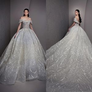 Splendido abito da sposa da donna A Line con spalle scoperte Abiti da sposa senza maniche Paillettes Appliques Abito da treno su misura Abiti da sposa