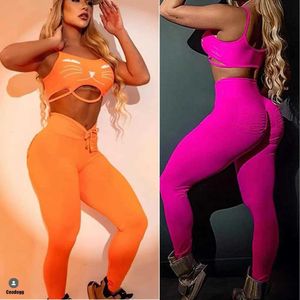 المسارات النسائية 2024 NYLON 1/2PC PAD PAD Sports Sports Bra Yoga Set Gym Gym Pocket High Weist Pants Fitness Activity Activity J240305