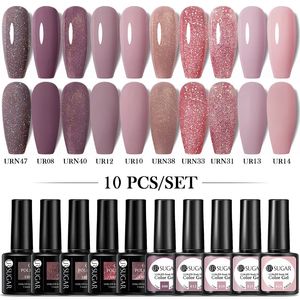 Ur Sugar 10pcSset Naken Gel Polish Kit for Manicure Spring Colors Nail Set Soak Off UV LED Lamp Art Design 240219