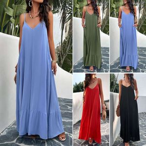 Diyun Roupas femininas Shein 2024 primavera/verão elegante vestido suspensor de cor sólida