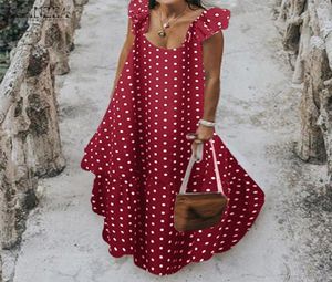 Zanzea 2020 Summer Leopard Sundress Women Bohemian Polka Printed Maxi Dress Sukienka Niewłaściowa żeńska szatę bezkładką Long Ruffles VE1058110