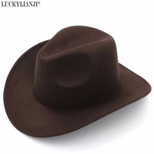 Luckylianji retro crianças trilby lã feltro fedora país menino cowboy cowgirl chapéu ocidental touro jazz sol chapeau bonés para crianças q080267b