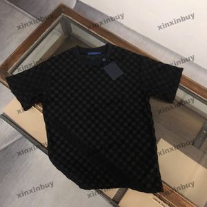 Xinxinbuy homens designer camiseta 2024 xadrez grade toalha bordado manga curta algodão feminino azul preto verde XS-2XL