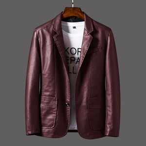 Men Pu Leather Justic Coat Slim Fit Blazers Motor Riverwear Overwear Overcoat بالإضافة إلى حجم M-5XL