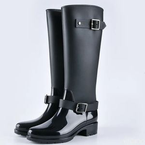 Punk Style Zipper Tall Boots Womens Pure Color Rain Boots Outdoor Rubber Water Shoes For Female 36-41 Plus Size 2402228