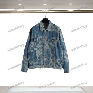 xinxinbuy Men designer Coat Jacket plaid mosaic letter jacquard fabric denim sets long sleeves women red Black blue brown XS-2XL