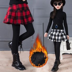 Crianças saia de inverno leggings para meninas calças xadrez de algodão para meninas engrossar quente meninas leggings crianças roupas 240226