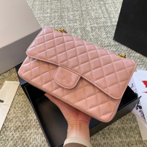 Classic Double Flap Caviar Leather CF Shoulder Bags Cowhide Gold/Silver Metal Hardware Matelasse Chain Crossbody Shoulder Handbags Serial Number 25CM Pink White