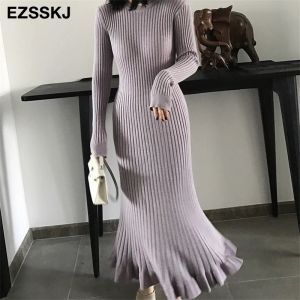 Dress autumn winter thick mermaid maxi sweater dress women oneck long sweater dress elegant female aline slim sexy knit dress