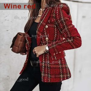 Ternos femininos blazers duplo breasted impresso blazer feminino outono inverno escritório chique fino de mangas compridas jaqueta xadrez vintage tweed ternos ouerwear plus 230822 443