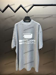 Xinxinbuy Men Designer Tee T Shirt 2024 Paris Graphic Zniszczone litera Wzór drukowania krótkiego rękawu Bawełni