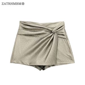 ショートパンツZatrhmbm Women 2023 New Fashion Knotted High Waist Mini Culottes Vintage Side Zipperカジュアル女性ショートパンツMujer