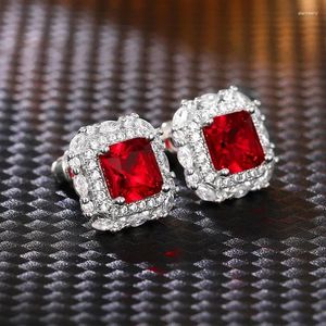 Studörhängen Huitan Stylish Bright Red/Yellow/White Cubic Zirconia Ear Studs Female Engagement Ceremony Accessories smycken