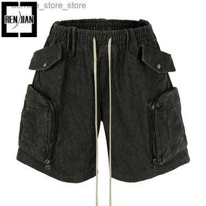 Mäns shorts modedesigner Techwear Hip-Hop Harem Shorts med stora fickor Höggatan Crotch Shorts Löst passform för joggar Y2K Botten Q240305
