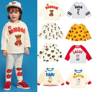 Bebe Korean Baby Lengeveeve Tee2023秋の子犬プリントガールボーイTシャツ子供