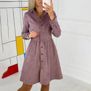 Trench Kvinnors LongSleeved -knapp ner SingleBreasted Shirt Corduroy Dress Female Elegant Solid Color High Wasit Trench Tops