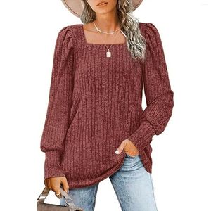 Women's Blouses Long Sleeve Shirts For Women Spring And Autumn 2024 Trendy Casual Square Neck Tops Solid Color Loose Female