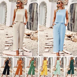 Diyun Fashion Set Women's 2023 Summer Style Sleeveless Top and Cropped Pants Two-piece Set