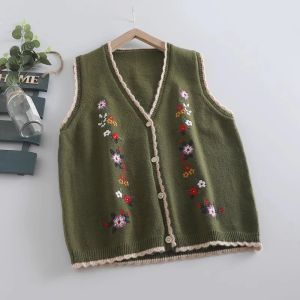 Cardigans Vintage Knit Floral Embroidery Sweater Vest Fall Mori Girl Retro Chic Cottagecore Hippie Gypsy Ibiza Crochet Sleeveless Cardigan