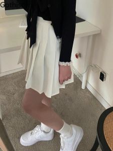 Sukienki Gothiscyn biała pliska spódnica kobiety w stylu preppy splatane spódnice dziewczyna mini słodkie japońskie mundury szkolne dziewczyna Jupe Kawaii spódnice