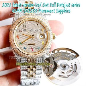 Eternity 최신 버전 Rainbow Arabic Diamonds Dial SA3255 자동 86409 126334 126333 Mens Watch Two Tone Strap Iced Out Full 307J