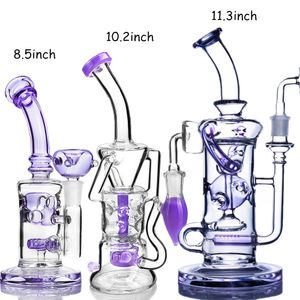 Purple Recycler Dab Rigs Tjock Hookah Bongs Glass Water Pipe Bubbler For Dry Herb Oil Rig Rökningstillbehör med 14 mm fog