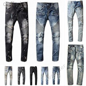 Herren Jeans Denim Neueste Herren Designer Jean Distressed Ripped Biker Slim Fit Motorrad Biker Für Herren Mode Herren Schwarze Hosen 240305