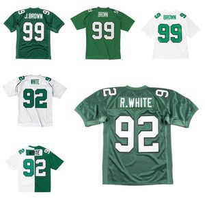 Maglia da calcio cucita 92 Reggie White 99 Jerome Brown 1990 1991 maglia verde bianca retrò Maglie da rugby Uomo Donna e Gioventù S-6XL