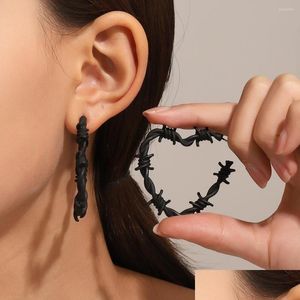 Hoop Huggie Earrings Neo Gothic Barbed Wire Heart With Black Prickly Thorn Big Hoops Earing Punk Y2K Jewelry Drop Delivery Dhbsv