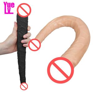 YUELV 1417 дюймов, длинный фаллоимитатор с двойной головкой, секс-игрушки для женщин, лесбийский искусственный пенис, член, женская мастурбация, эротический секс 6410080
