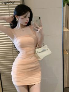 فساتين اللباس نساء Hotsweet غمد النمط الكوري سيدات مزاج الصيف مربع الياقات البينية ميني الصلبة Allmatch Fashion ulzzang chic