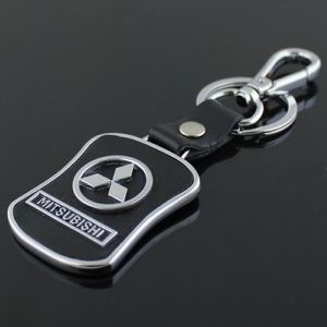 5st Top Fashion Car Logo Keychain för Mitsubishi Metal Leather Keyring Key Chain Ring Llaveros Chaveiro Car Emblem Key Holder252Z