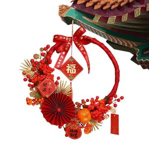 Decorative Flowers Chinese Year Wreath R Decor Front Door Porch Window Decoration Bowknot Red Berry Design