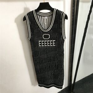 Carta listrado colete vestidos malhas camisetas para mulheres sem mangas colheita tanque designer vestido de malha superior