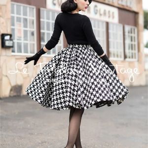Elbiseler 15 Vintage Kış Kadınlar 50s Houndoth Swing Pileli Yün Etek Plus Boyut Saia Rockabilly Pinup Faldas etek