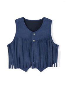 Kamizelki damskie Edhomenn Women S Basel Vest 70S Hippie Faux Suede Fringe Fringe Cardigan Solid Color Otwarte przednie rękawy Y2K