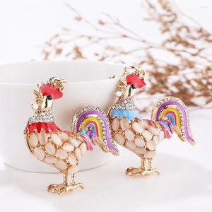 Keychains Pretty Cute Opals Cock Rooster Chicken Crystal Bag Pendant Rhinestone Luxury Key Chains Ring Present For Women