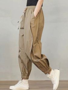 Casual Loose Womens Cargo Pants Autumn High midjebyxor Bomull Harem för kvinnliga joggare Slacks Sweatpants 240304